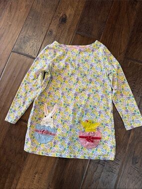 Mini Boden Floral Bunny & Chick Long Sleeve Tunic - Yellow, Pink, Blue